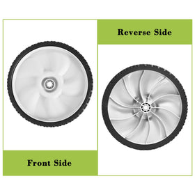 Parts Camp rear wheel set with spacers, simple installation for walk-behind mowers.