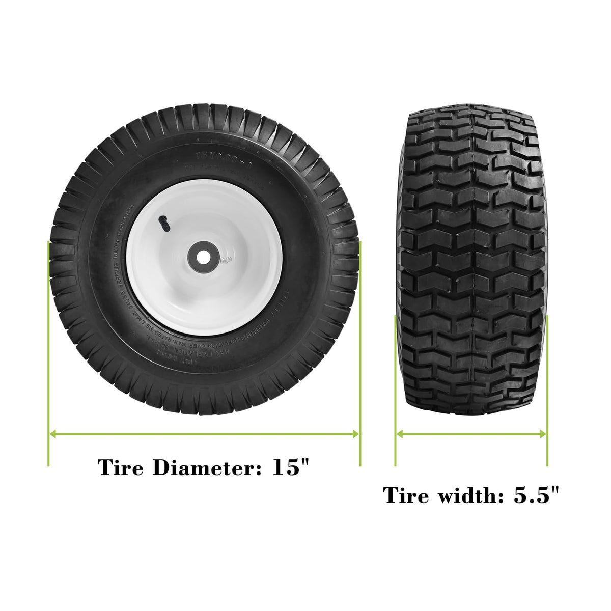 Parts Camp tire on mower showing Husqvarna and Craftsman compatibility