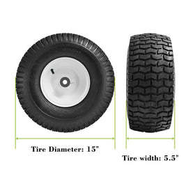 Parts Camp tire on mower showing Husqvarna and Craftsman compatibility