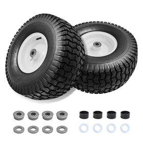Parts Camp 15x6 tire side view, rugged pneumatic tread for lawn care