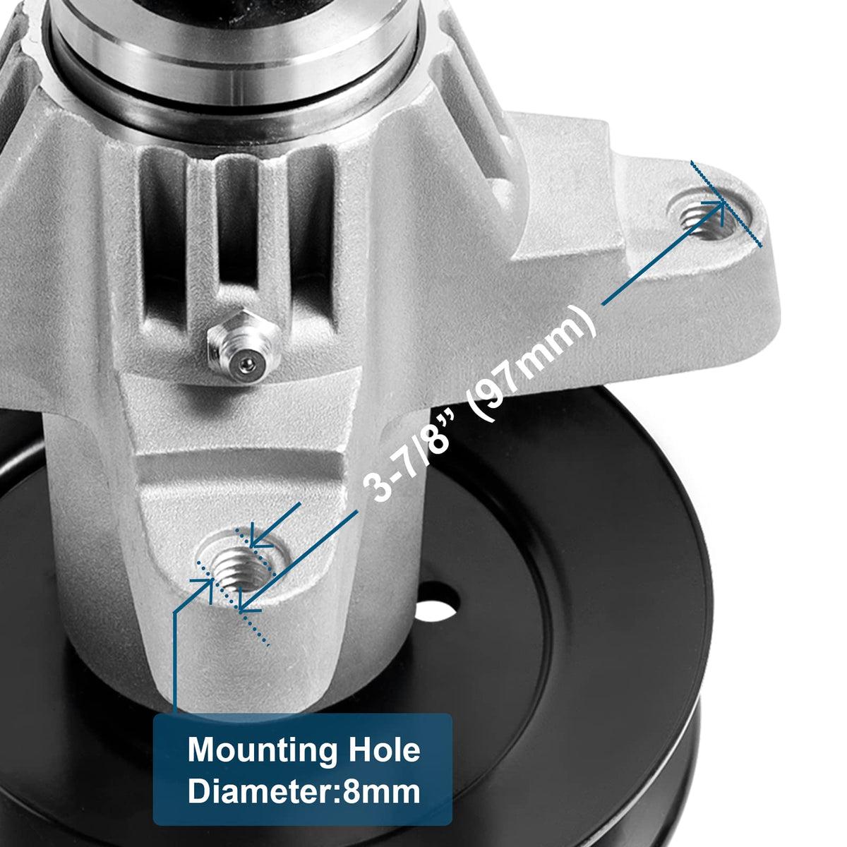 Parts Camp aluminum spindle housing highlights durable construction for longer mower life