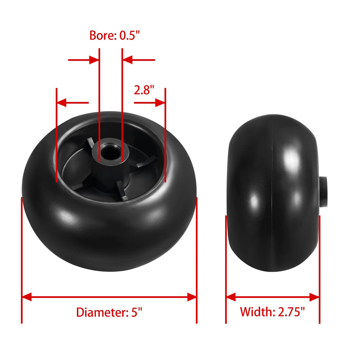 Parts Camp deck wheels 753-04856A side view—wear-resistant design for long-lasting performance.