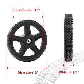 Parts Camp 12 inch push mower wheel front view showing tread