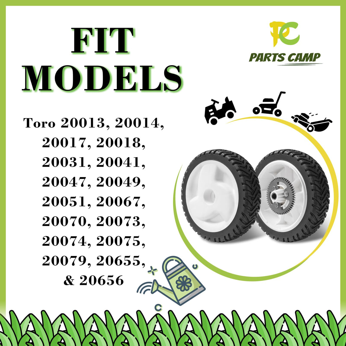 Parts Camp two-pack rear wheels for Toro Recycler compatibility.