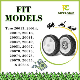 Parts Camp two-pack rear wheels for Toro Recycler compatibility.