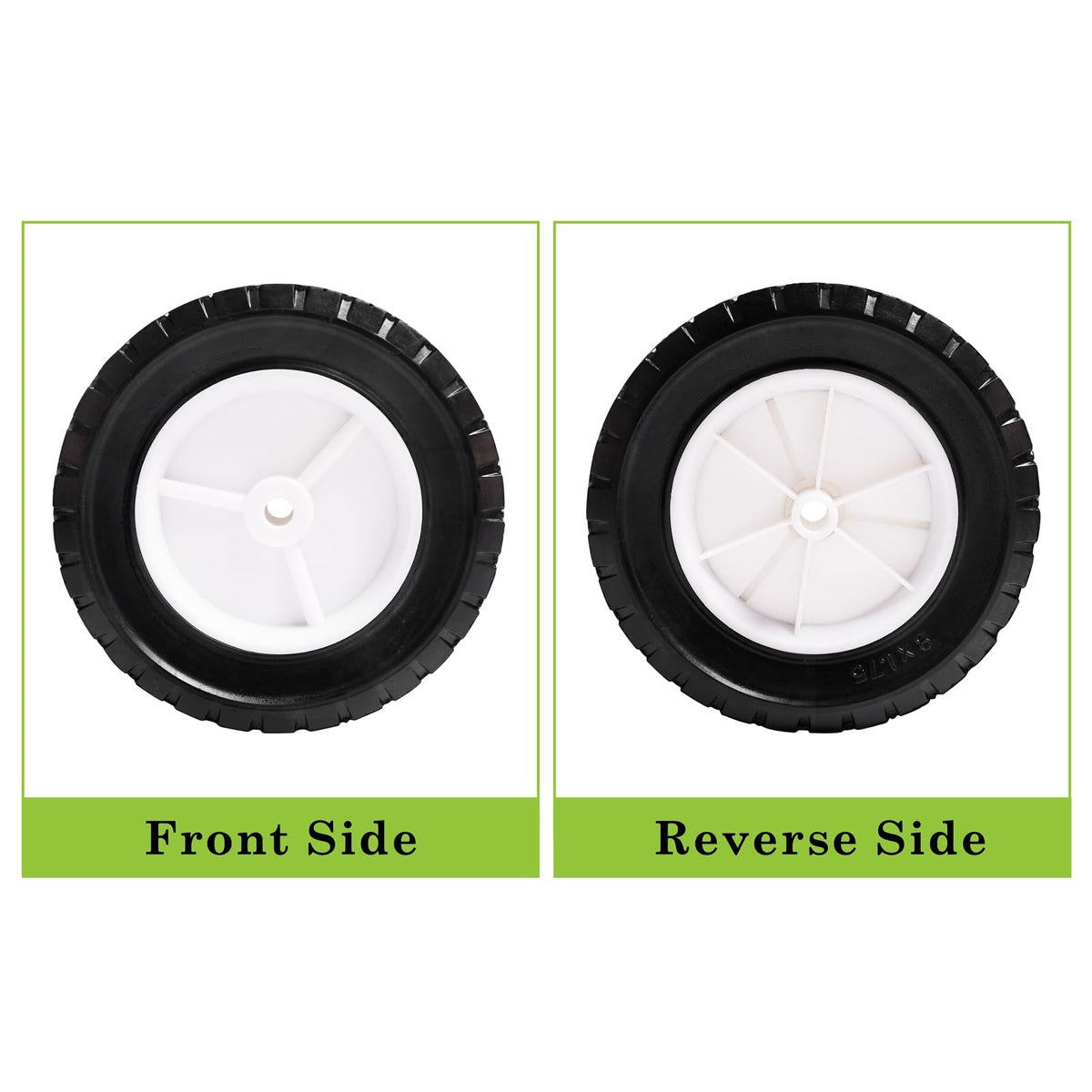 Parts Camp universal two-wheel set fits many lawn and garden devices.