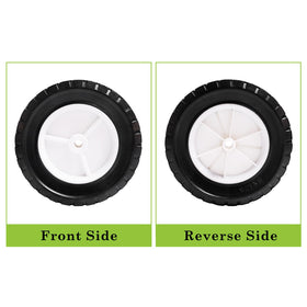 Parts Camp universal two-wheel set fits many lawn and garden devices.