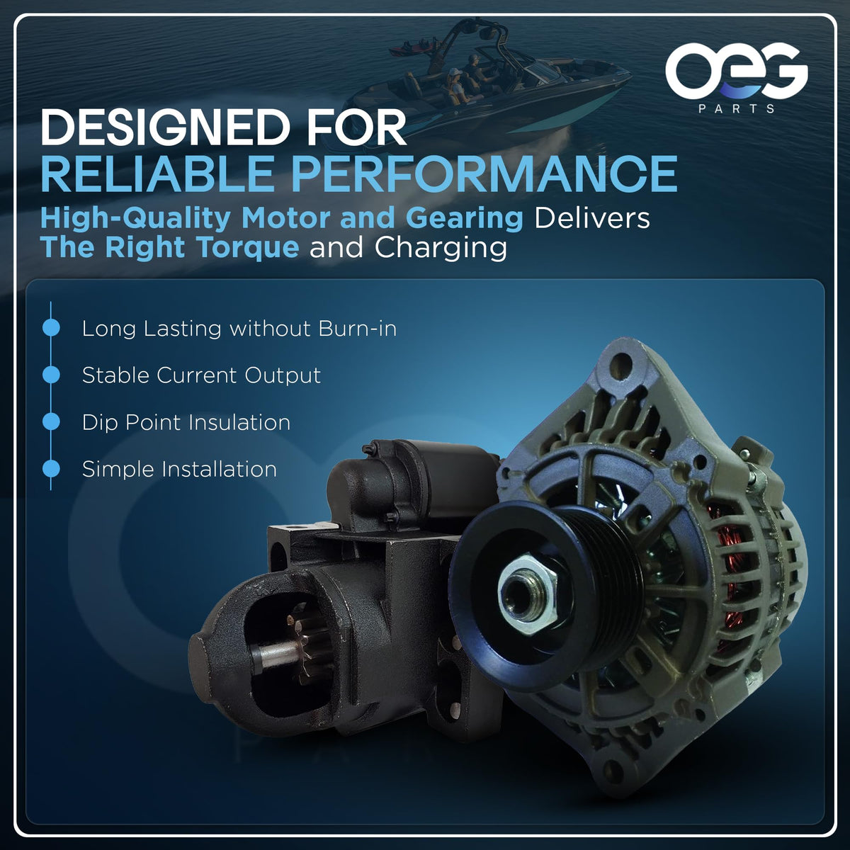 Parts Player tilt trim motor, shaft detail emphasizing tanged shaft and precise dimensions.