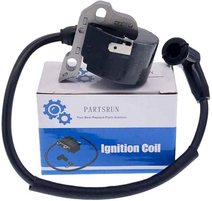 PARTSRUN ignition coil with boot for STIHL BR400 close-up showing durable housing and precise fit