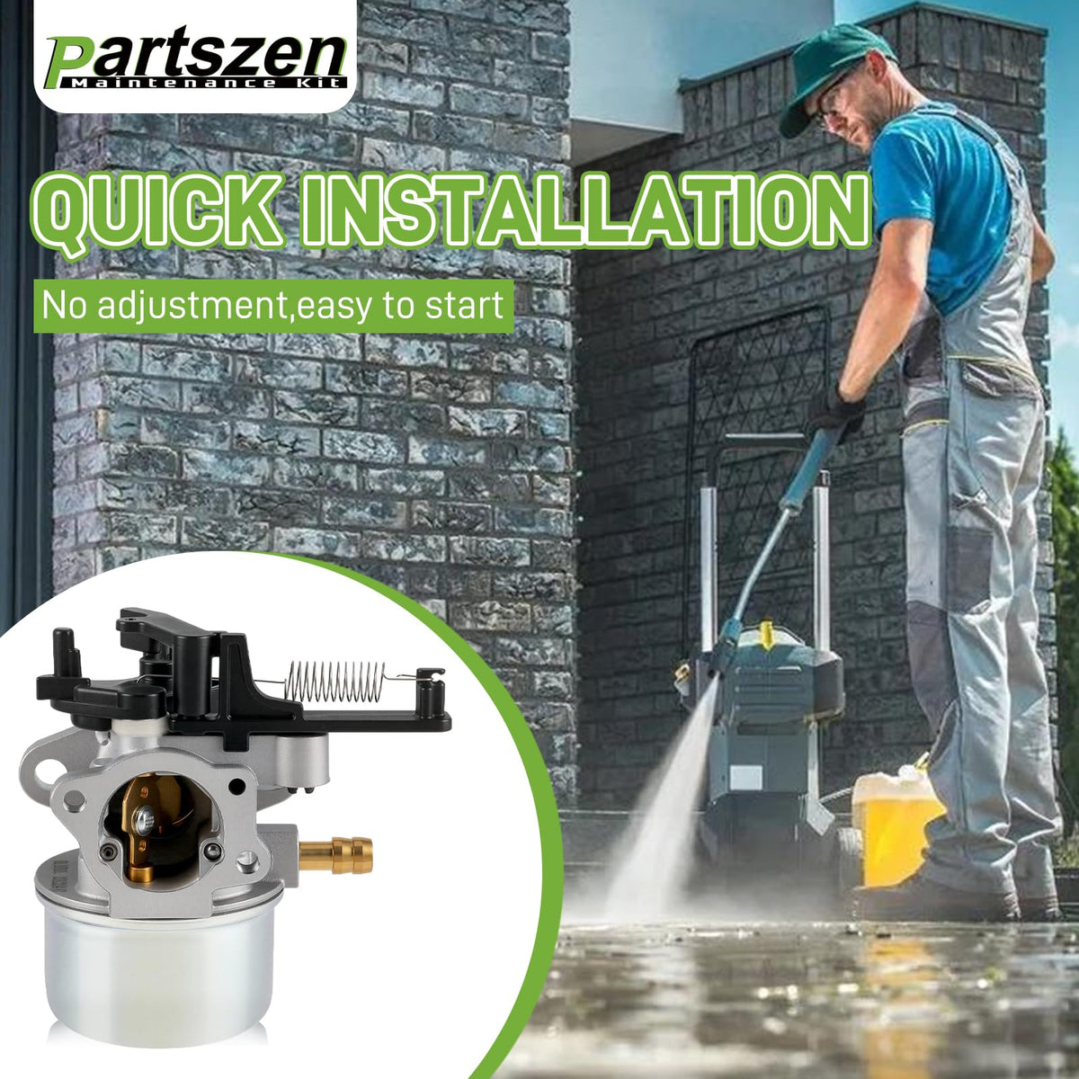 Partszen green 25-degree nozzle tip for broader reach and efficiency.