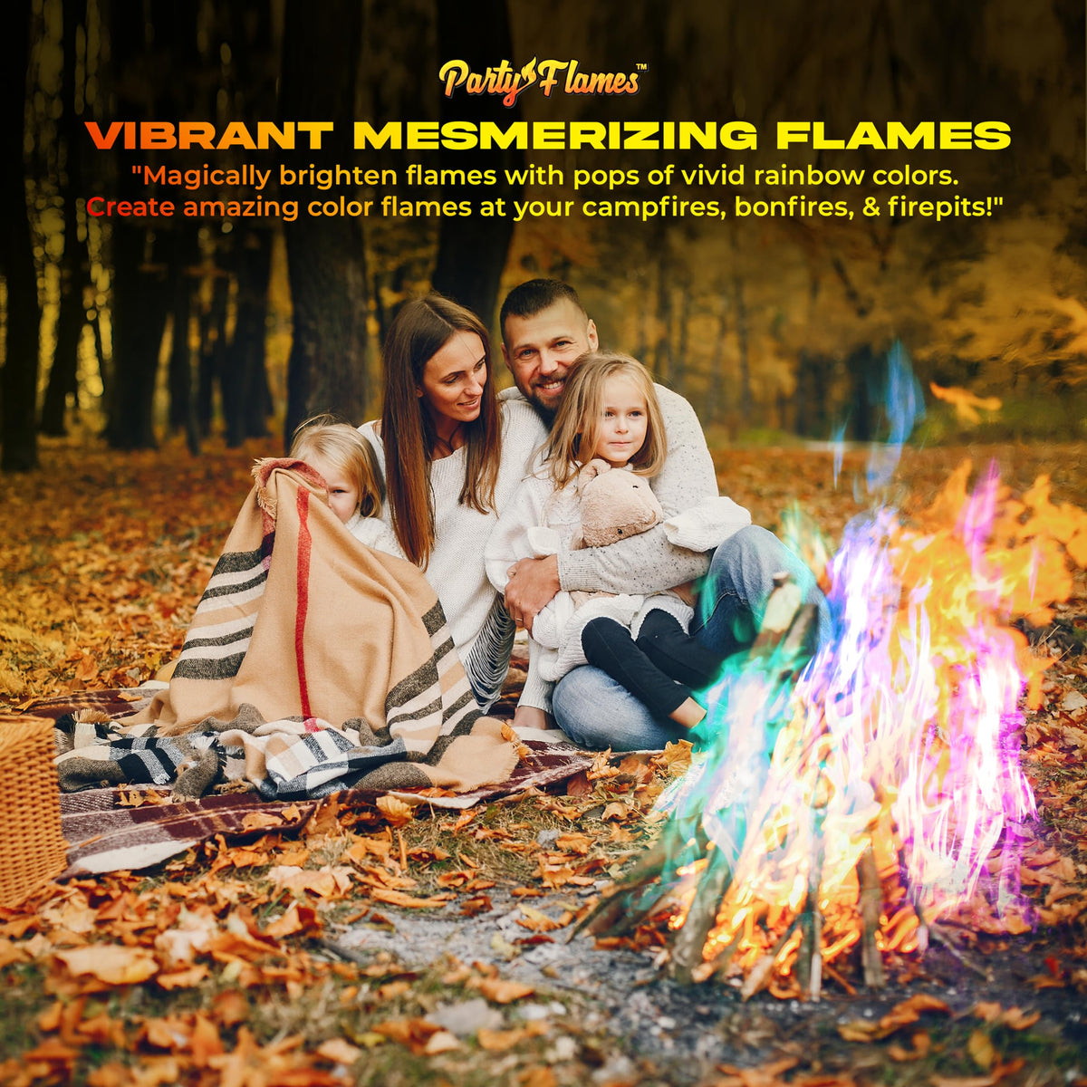 Party Flames packets used in an indoor fireplace with proper ventilation.