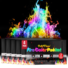 Party Flames magic campfire packets create dazzling rainbow flames outdoors