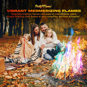 Party Flames packaging close-up highlighting easy use and safety.