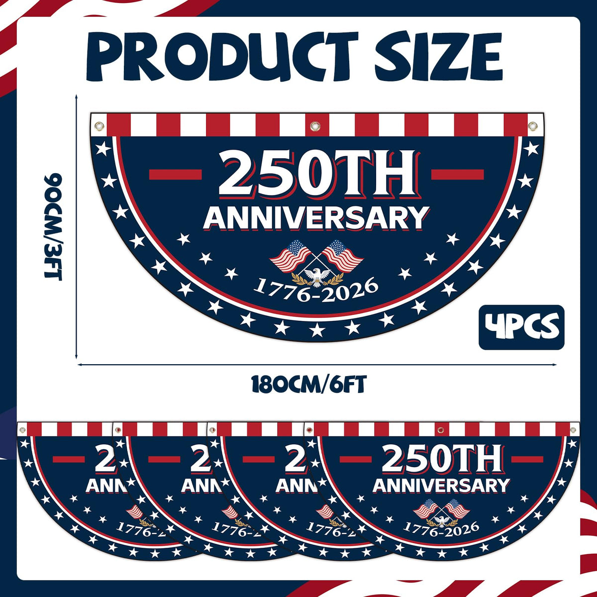 Party Greeting 1776-2026 patriotic stars bunting for indoor outdoor display.