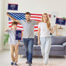 Party Greeting classroom patriotic decor flags inspire national pride.