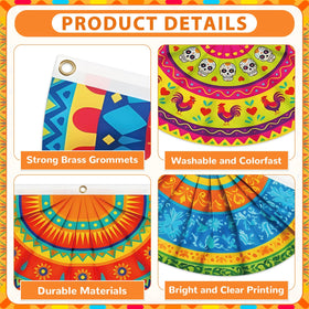 Day of the Dead sugar skull motif on colorful bunting flags for festive use.