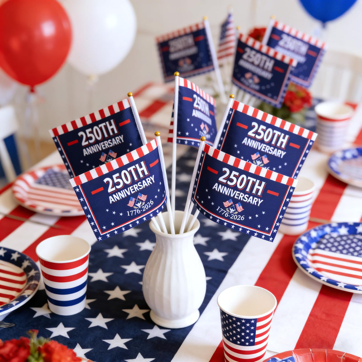 Party Greeting handheld patriotic flags ideal for parades and crowds.