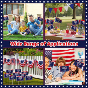 Party Greeting flags suitable for indoor and outdoor patriotic events.