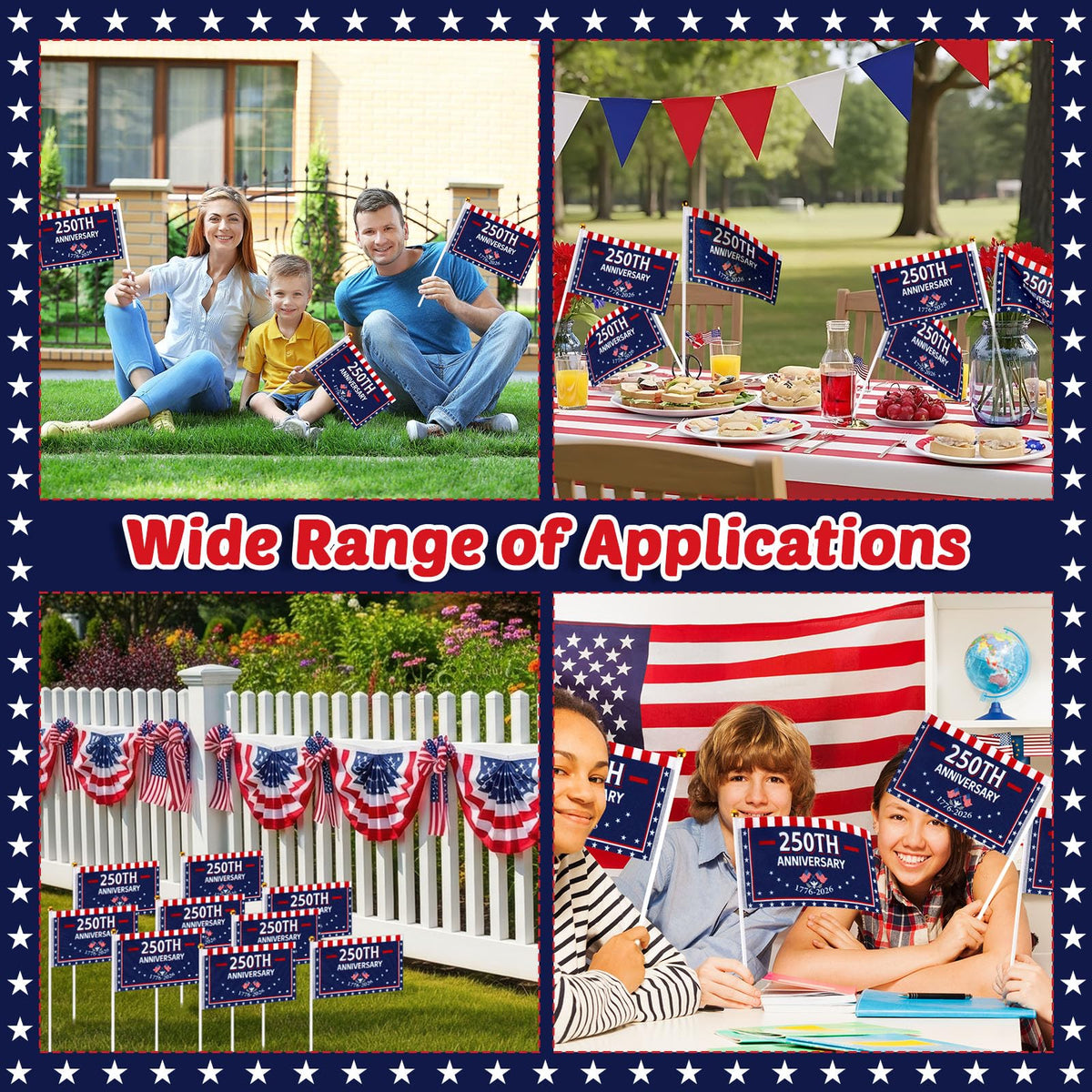 Party Greeting lawn flags create welcoming outdoor patriotic displays.