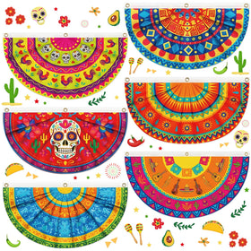 Party Greeting Mexican fiesta banner semicircle designs for vibrant celebrations.