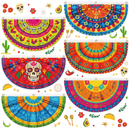 Party Greeting Mexican fiesta banner semicircle designs for vibrant celebrations.