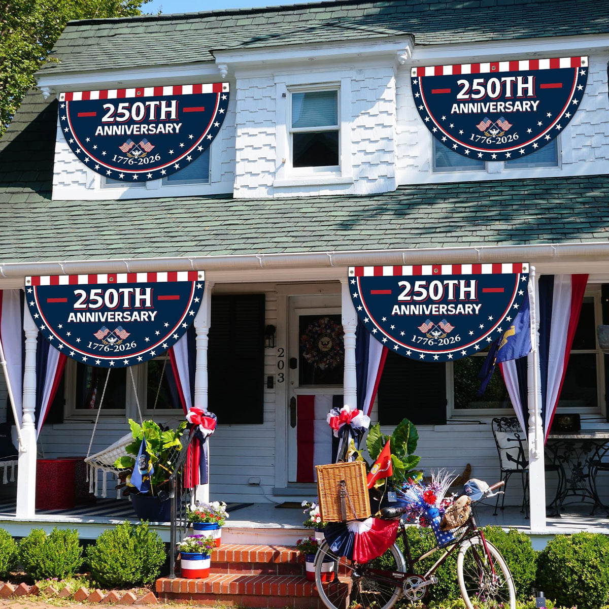 Party Greeting patriotic fabric bunting enhances any patriotic party.