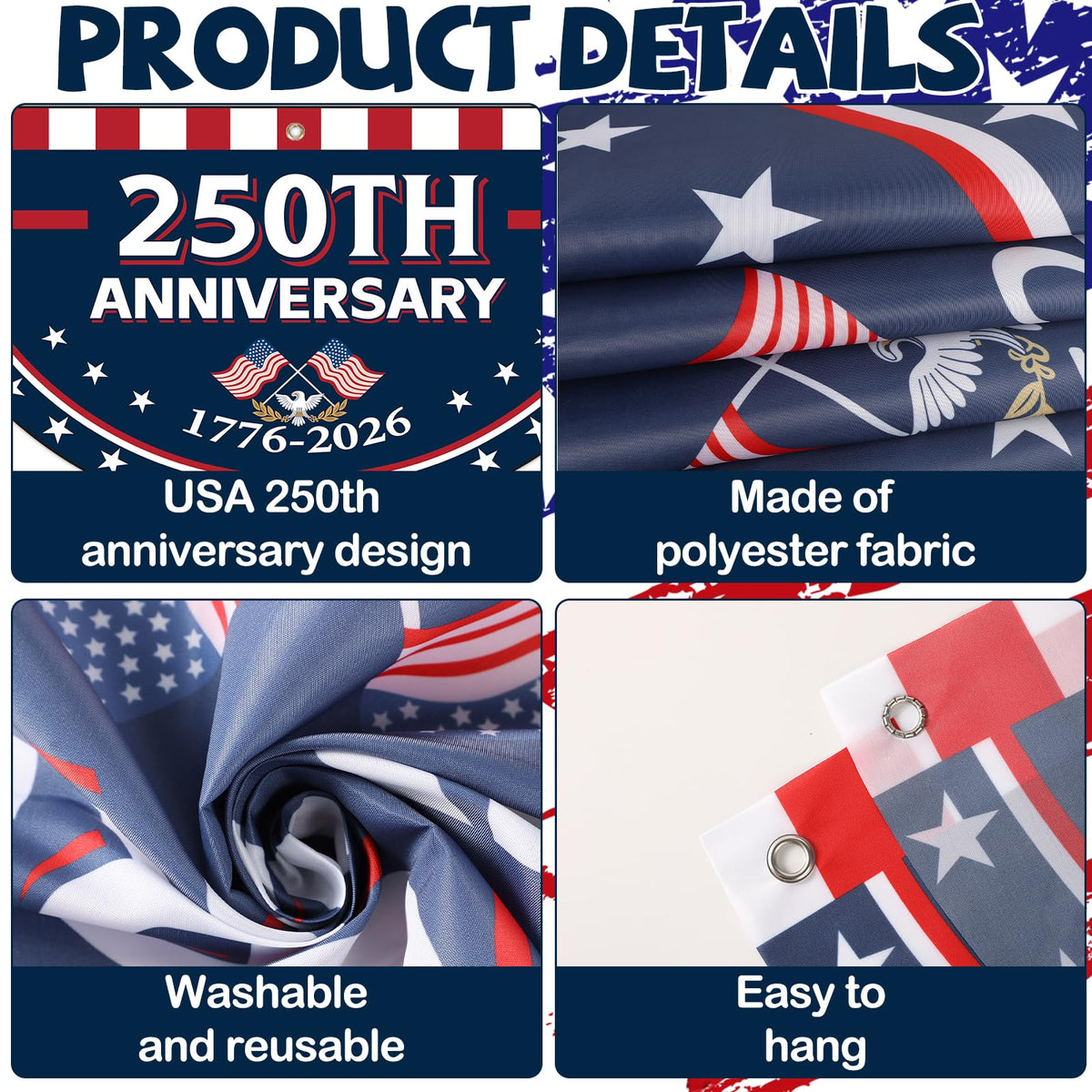 Party Greeting USA flag bunting for indoor outdoor 3x6ft display.