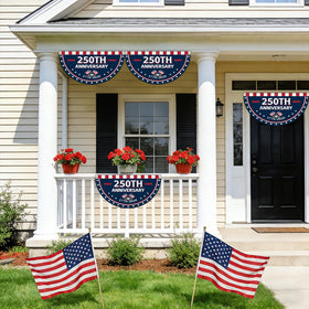 Party Greeting 1776-2026 banner set adds eye-catching color from a distance.
