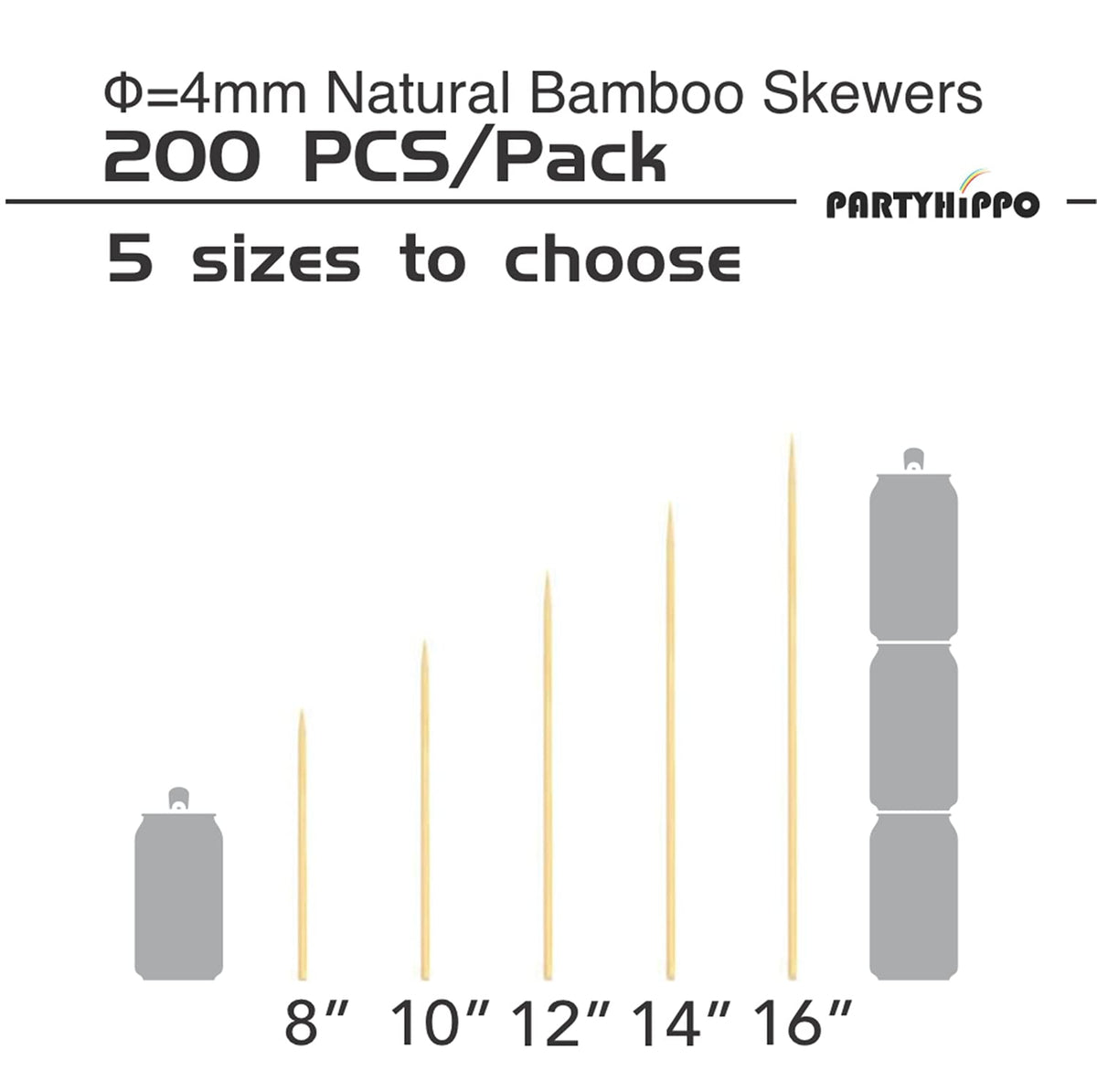 PARTYHIPPO 4mm thick bamboo skewers for sturdy kebabs