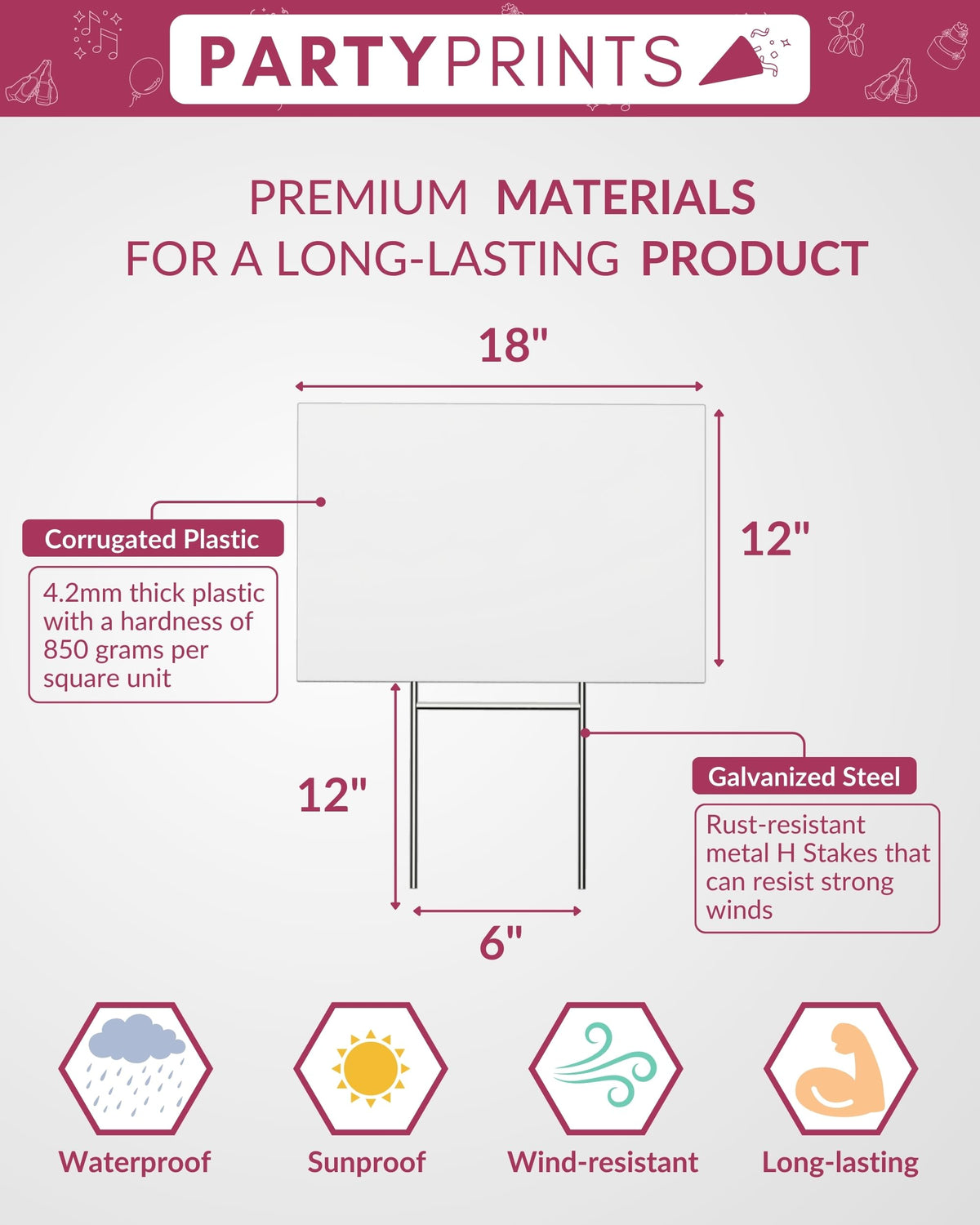 PartyPrints metal stake 12-inch supports sturdy outdoor placement