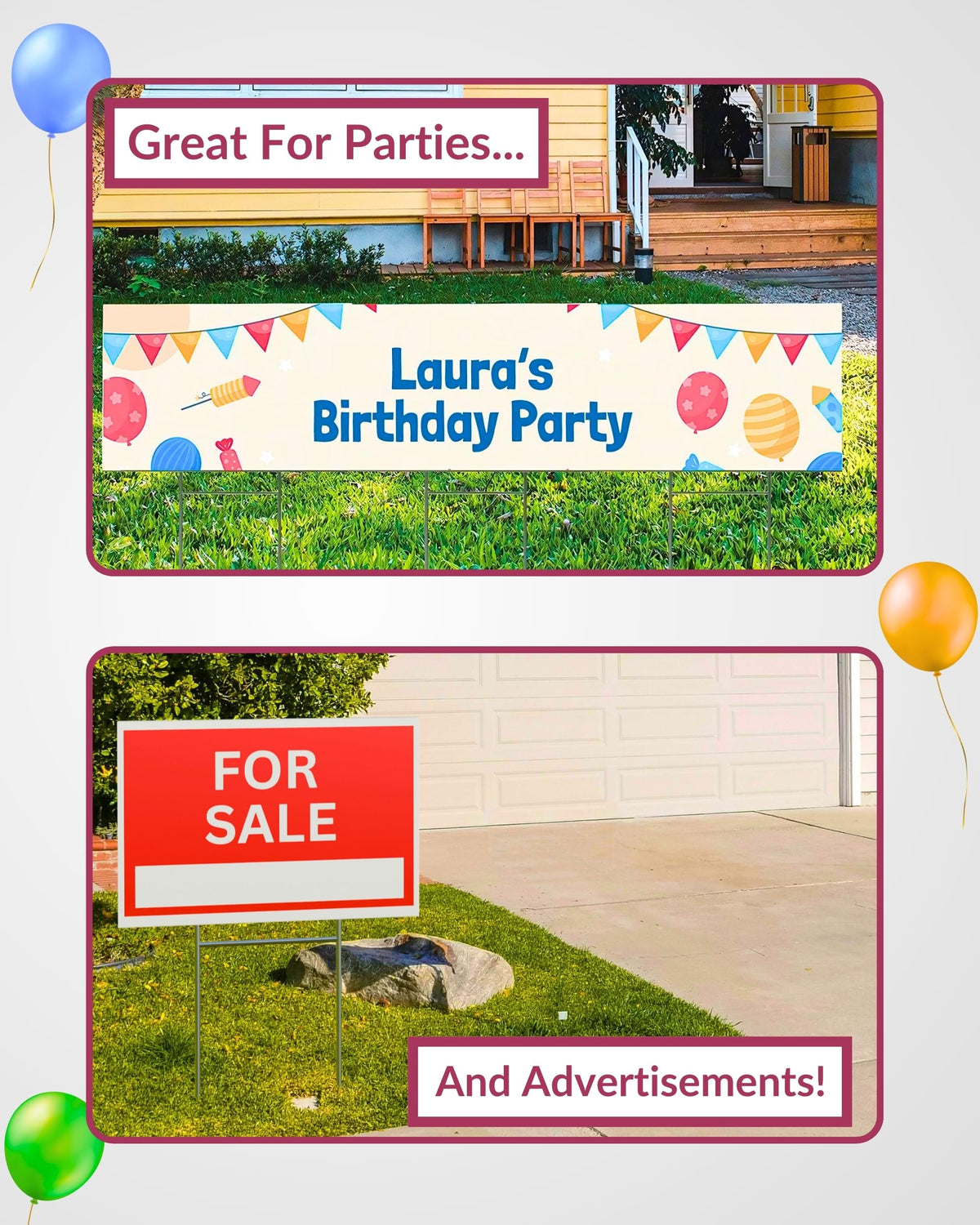 PartyPrints two-pack of signs for double the impact