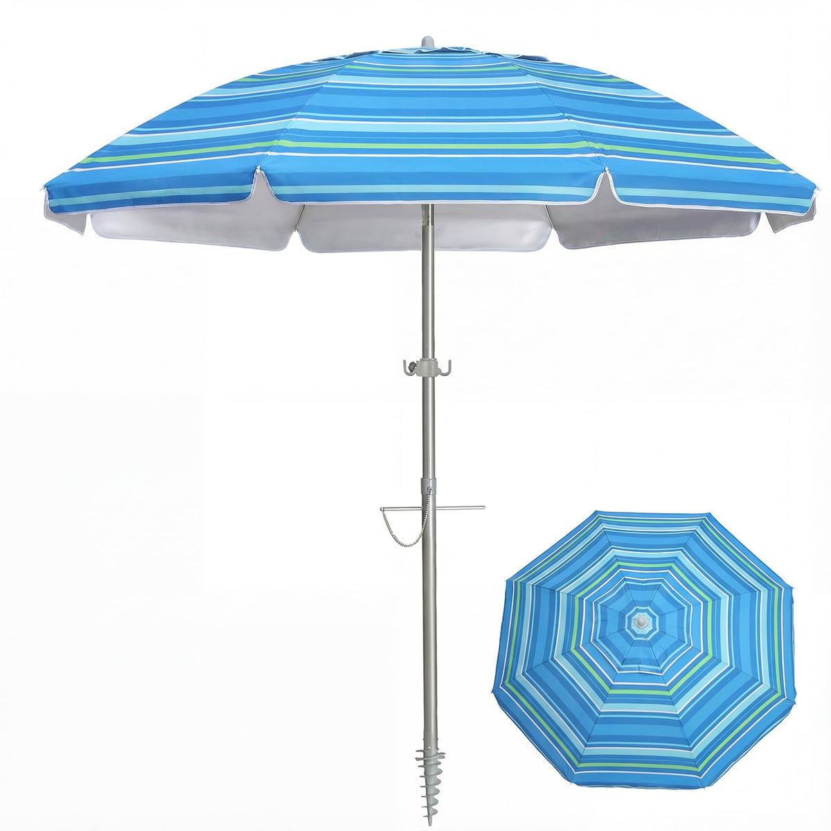 PASAMIC 7ft beach umbrella with sand anchor for wind-stable shade.