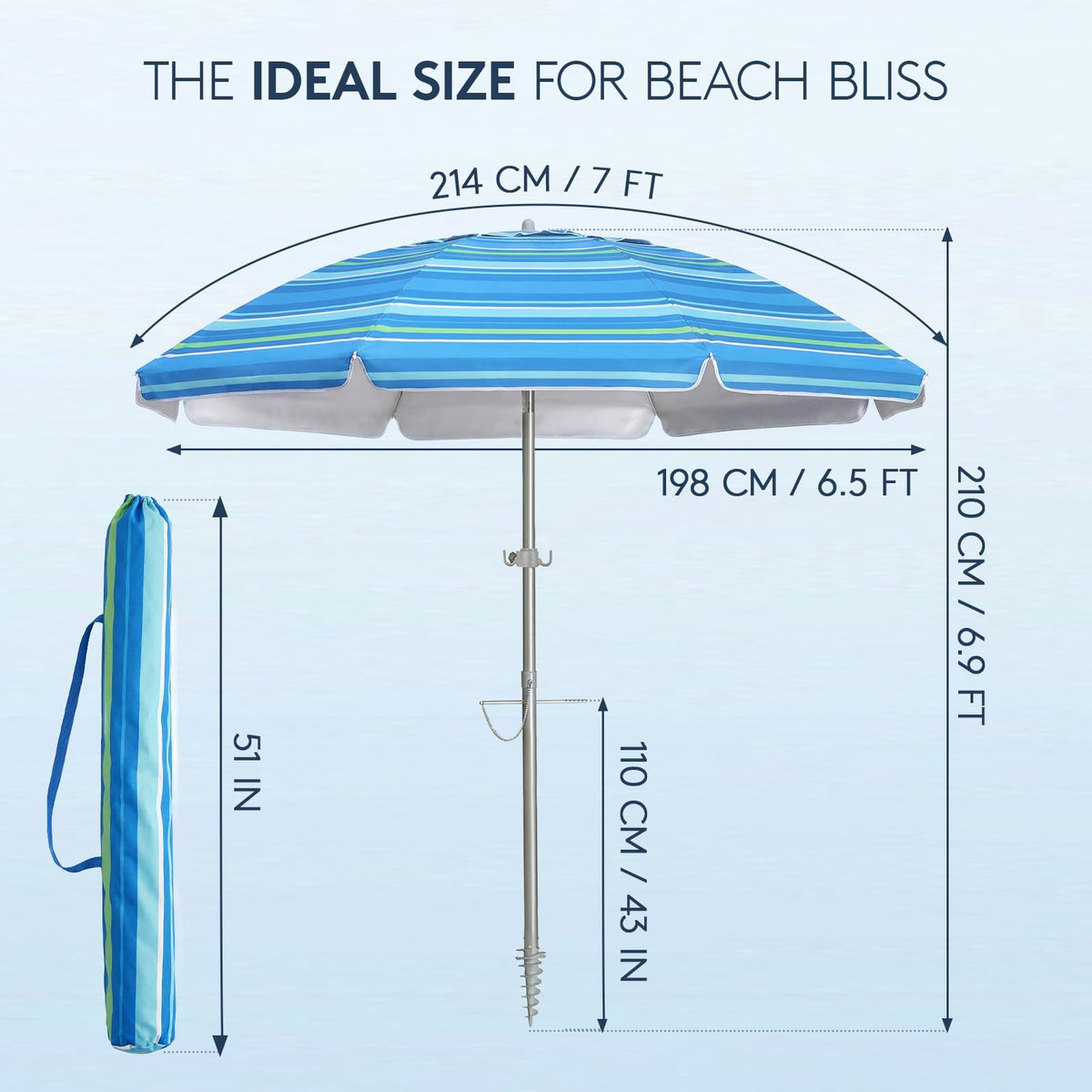 PASAMIC 7ft umbrella adds vibrant blue styling to outdoor spaces.