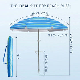 PASAMIC 7ft umbrella adds vibrant blue styling to outdoor spaces.