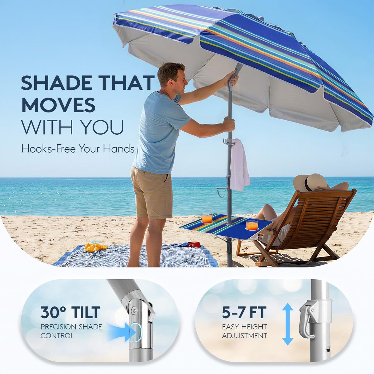 PASAMIC windproof frame with eight ribs helps resist gusts at the shore.