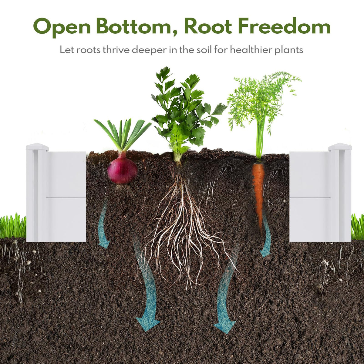 PASAMIC 8x4x1ft raised garden bed, side view, sturdy vinyl construction for year-round gardening.