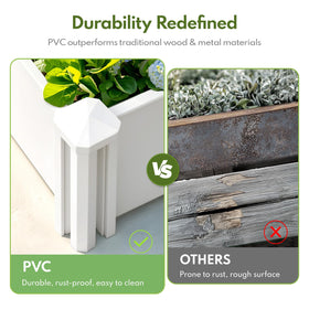 PASAMIC vinyl raised bed construction diagram, showing modular design for customizable outdoor shapes.