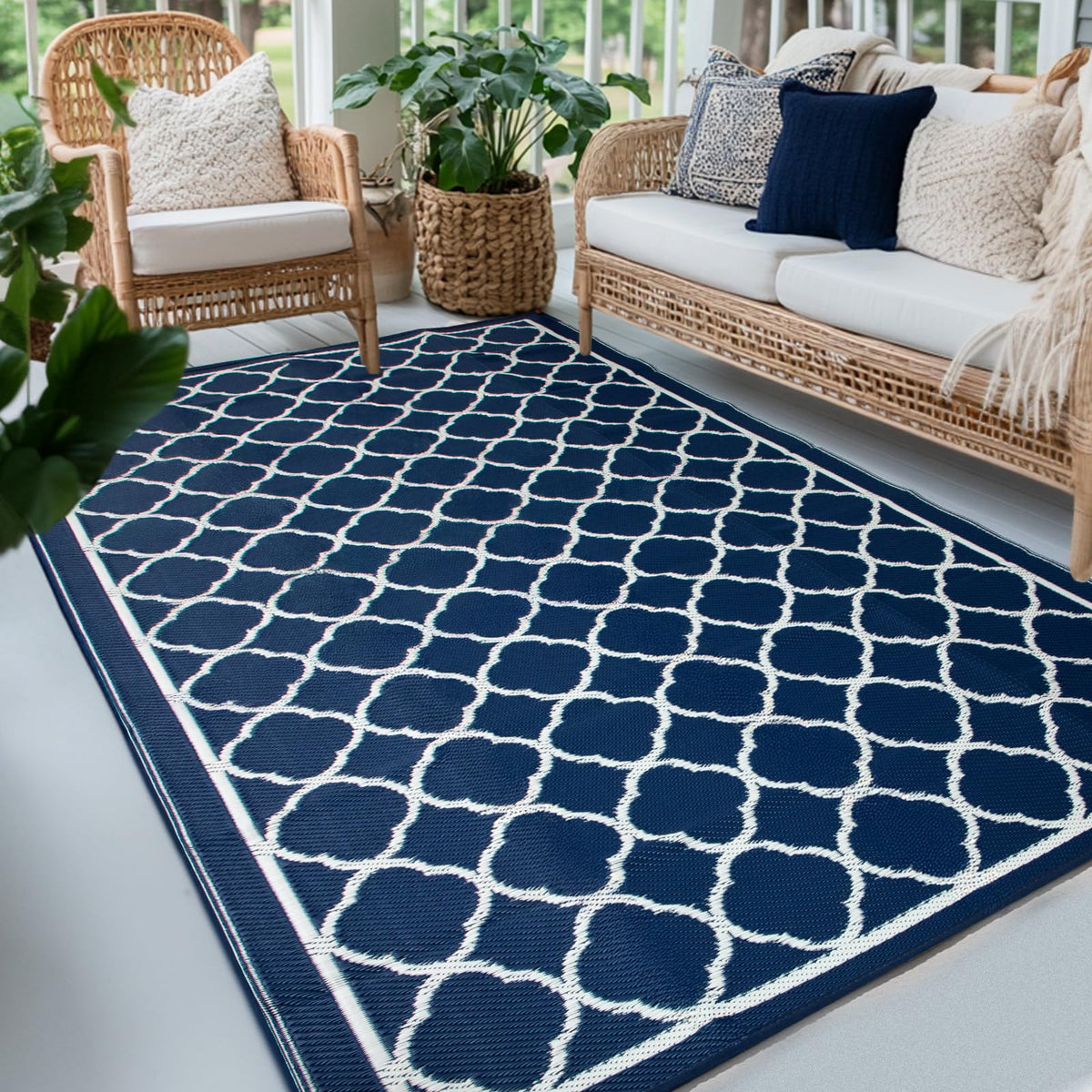 PASAMIC waterproof outdoor rug 8x10 ft spread on patio showing quick-dry performance