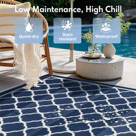 Pasamic waterproof outdoor rug dries quickly, ideal for spills and quick cleanup.
