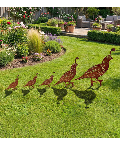 PASDUCHAS quail stake walking birds along garden path for rustic curb appeal