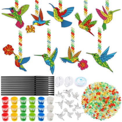 Pasimy hummingbird suncatchers craft kit collection glowing in sunlight