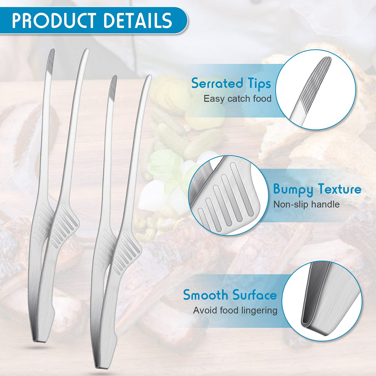 Patelai 24.5 cm tongs keep hands clean while cooking.