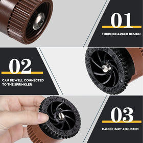 Patelai arc ranges close-up reveals 1.2m, 3m, 4.5m, and 5m spray options.