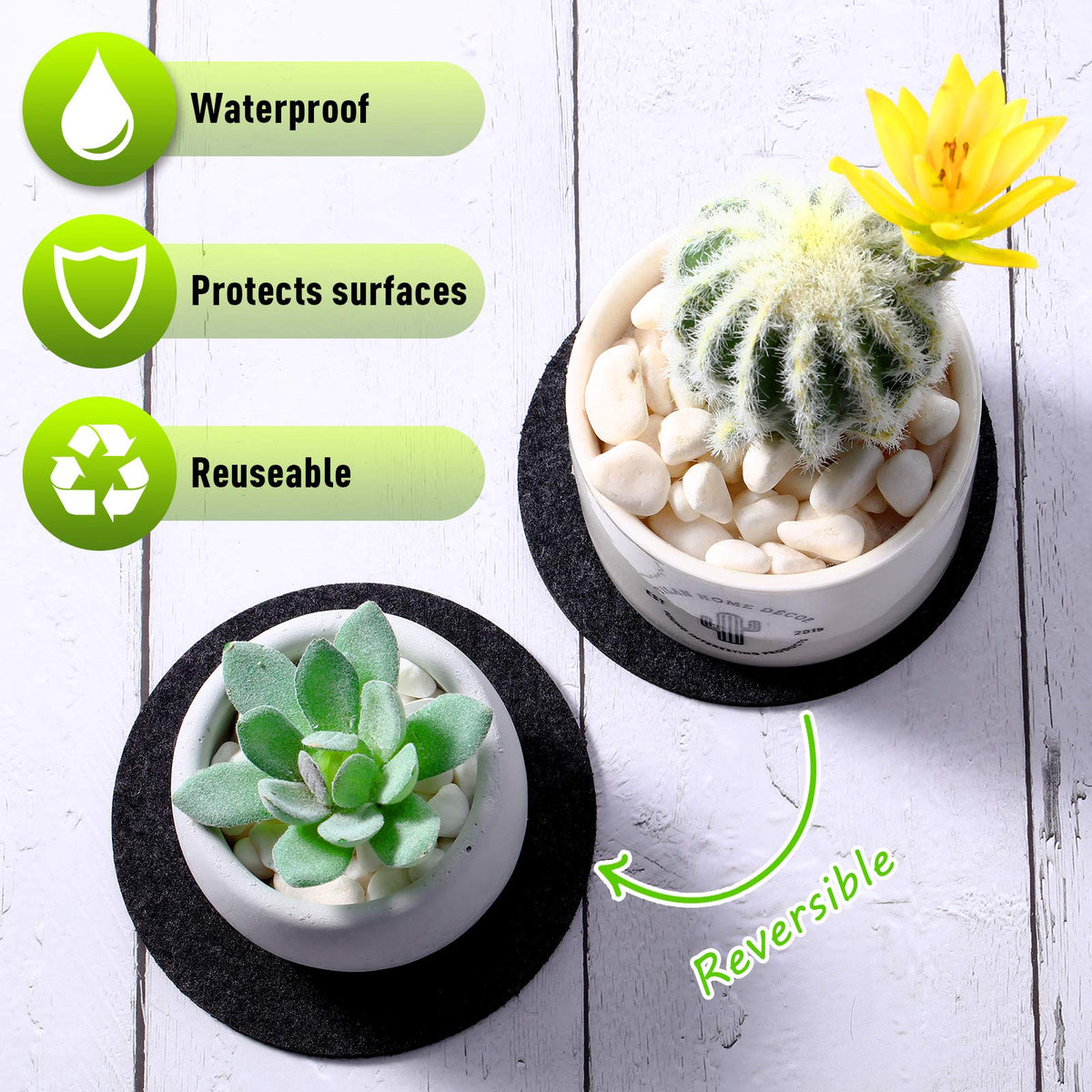 Patelai cork plant coaster 10inch shields floors during outdoor plant setups.