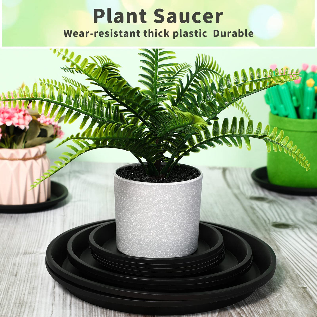 Patelai 10-inch black plant saucer supports big planters and drainage.