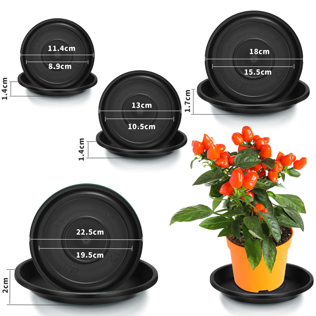 Patelai 4-inch black plant saucer provides drip protection for pots.