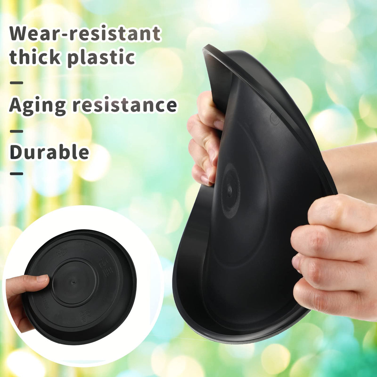Patelai 6-inch black plant saucer catches excess water neatly.