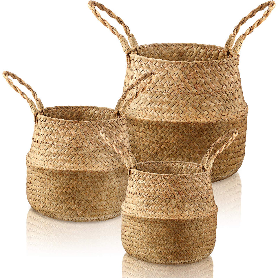 Patelai seagrass belly basket large with handles for plants and storage