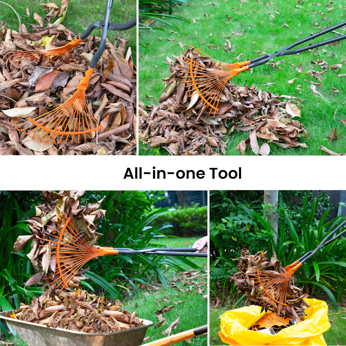 Pathneer leaf grabbers in action on lawn grabbing leaves and twigs.