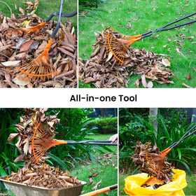 Pathneer leaf grabbers in action on lawn grabbing leaves and twigs.